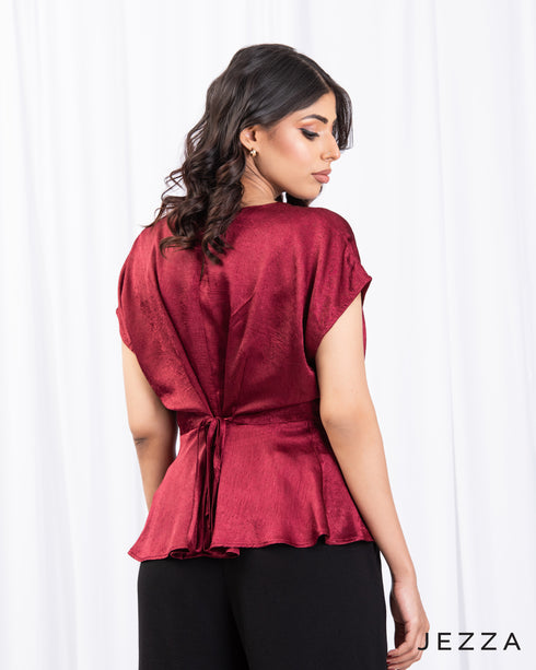 Crushed Satin Occasion Top with Short Sleeves 66591